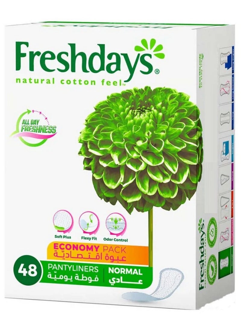 Freshdays Natural Cotton Feel Normal Pantyliners Soft Plus Flexy Fit & Odor Control Daily Freshness Economy Pack 48 Liners - Image 1